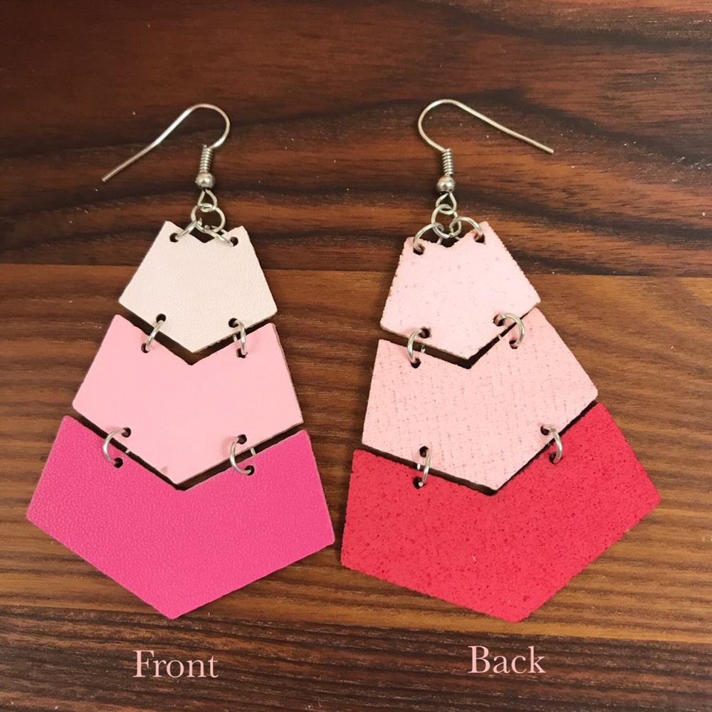 Chevron Triple Layer Art Deco Dangle Earrings - Picture 6 of 6